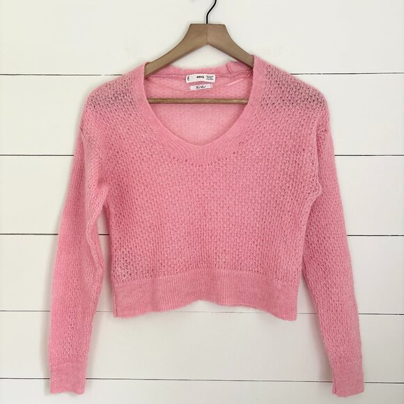 MNG Mango pink wool blend mesh sweater - Picture 1 of 4